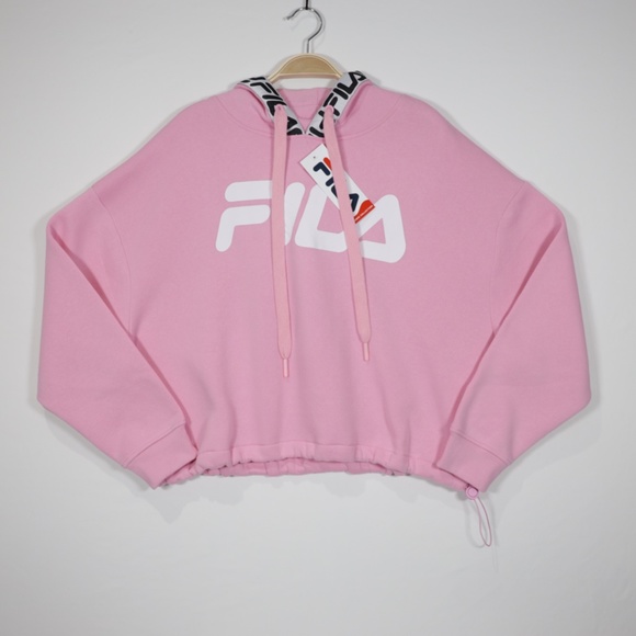Fila Women's Long Sleeve Adjustable Hem Logo Fleece Cropped Hoodie Pink Size 1X - Picture 1 of 8